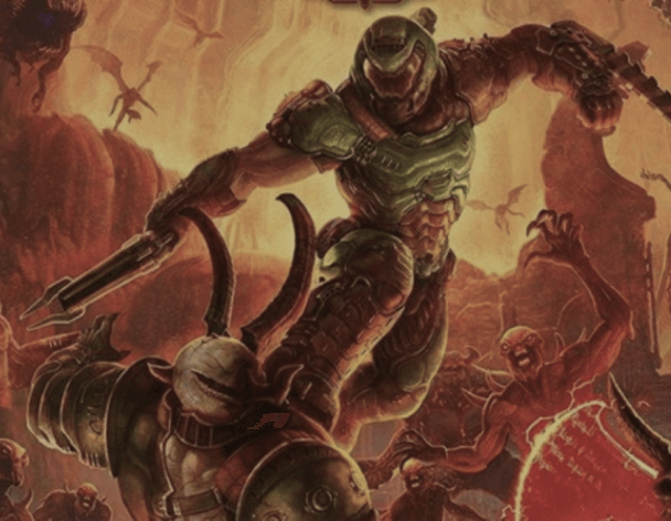 Cover art for Doom: Eternal - protaganist fights against demons surrounding him