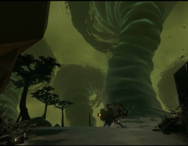 Screenshot from Outerwilds gameplay on a tornado planet